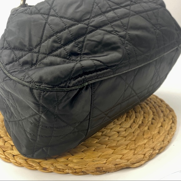 CHRISTIAN DIOR BLACK SATIN LEATHER CANAGE SHOULDER DRAWSTRING HOBO BAG LARGE - Picture 4 of 7